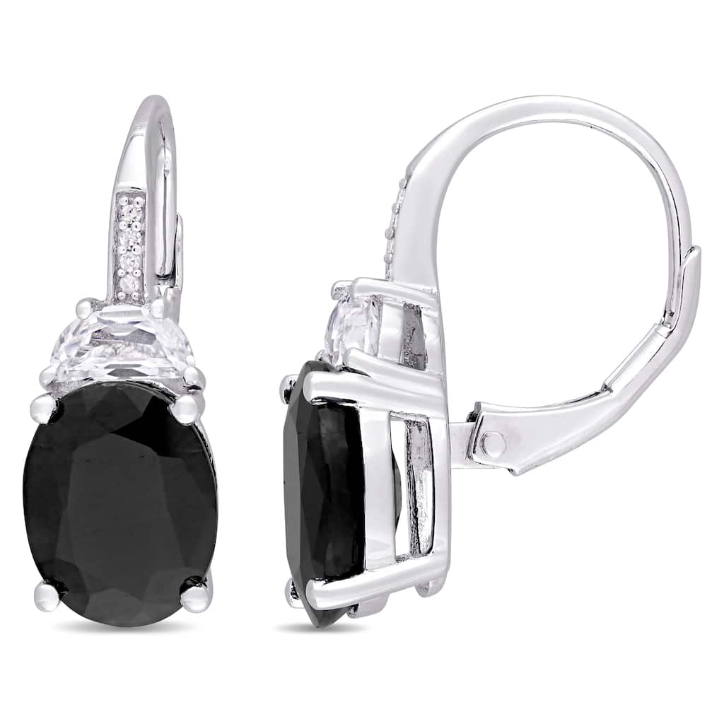 Miadora Sterling Silver Black Sapphire Created White Sapphire Diamond Accent Earrings