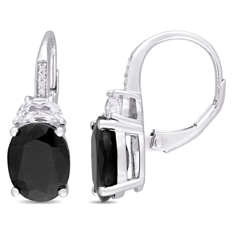 Miadora Sterling Silver Black Sapphire Created White Sapphire Diamond Accent Earrings