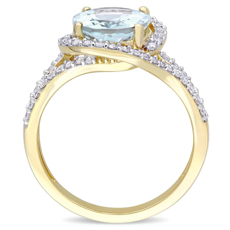 Miadora Signature Collection 14k Yellow Gold Aquamarine and 1/2ct TDW Diamond Crossover Halo Split S - Blue