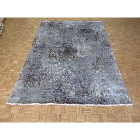 Hand-knotted Sky Blue Modern Wool and Silk Oriental Rug - 8'10 x 12'3