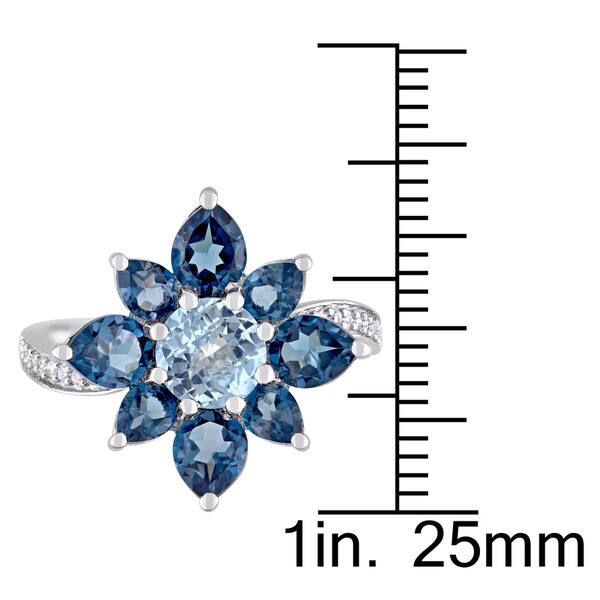 Laura Ashley London and Sky Blue Topaz with 1/10ct TDW Diamond Flower Ring in Sterling Silver (G-H,