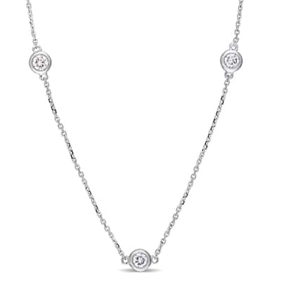 Miadora Signature Collection 14k White Gold 1ct TDW Diamond Station Necklace