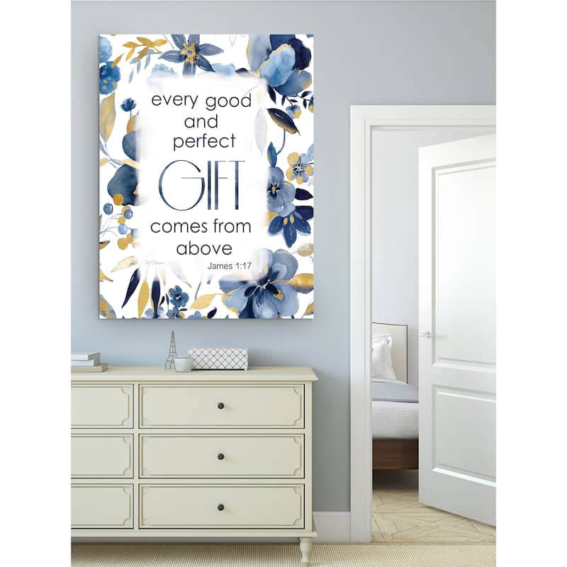 'Indigo Scripture II' Premium Gallery-wrapped Canvas Wall Art