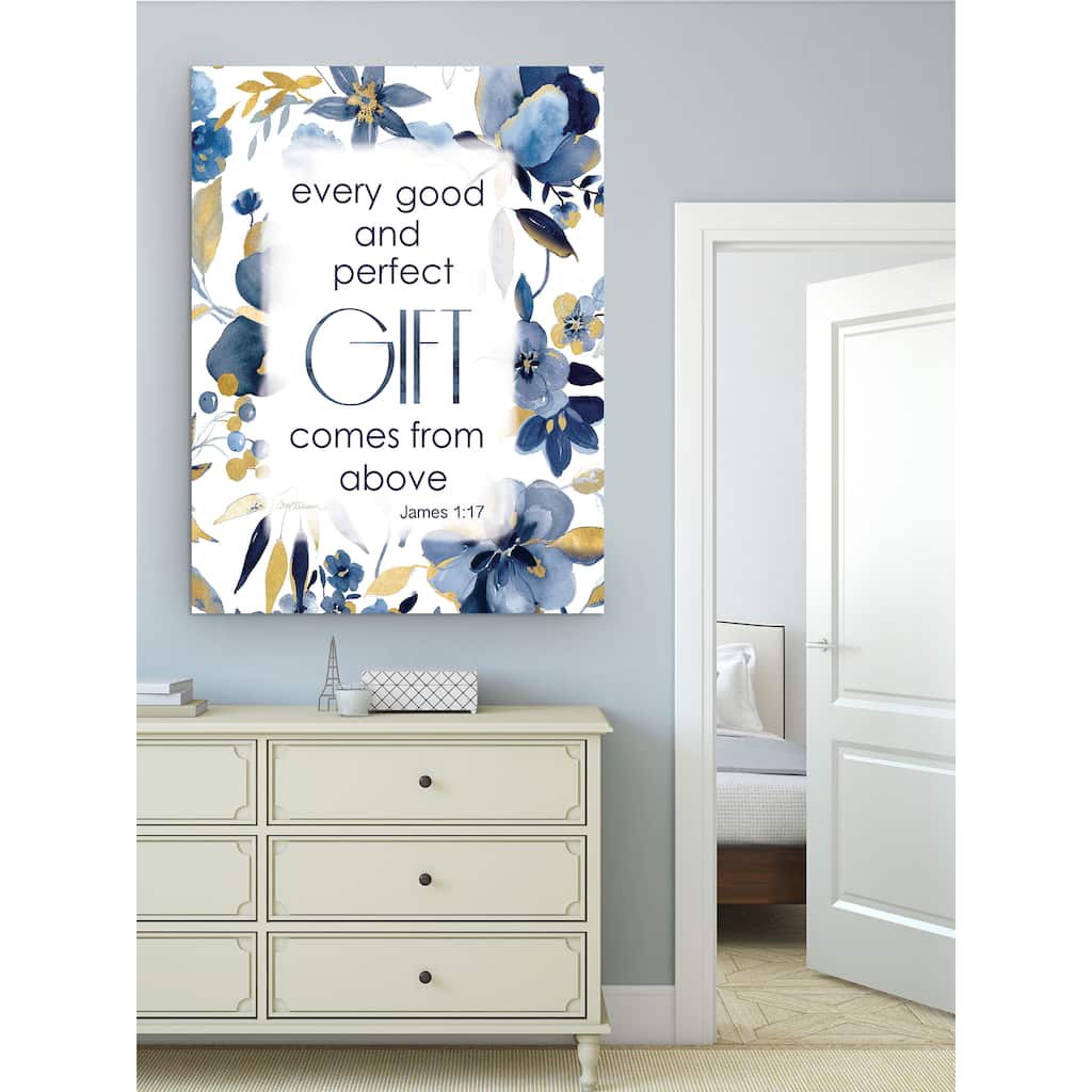 'Indigo Scripture II' Premium Gallery-wrapped Canvas Wall Art