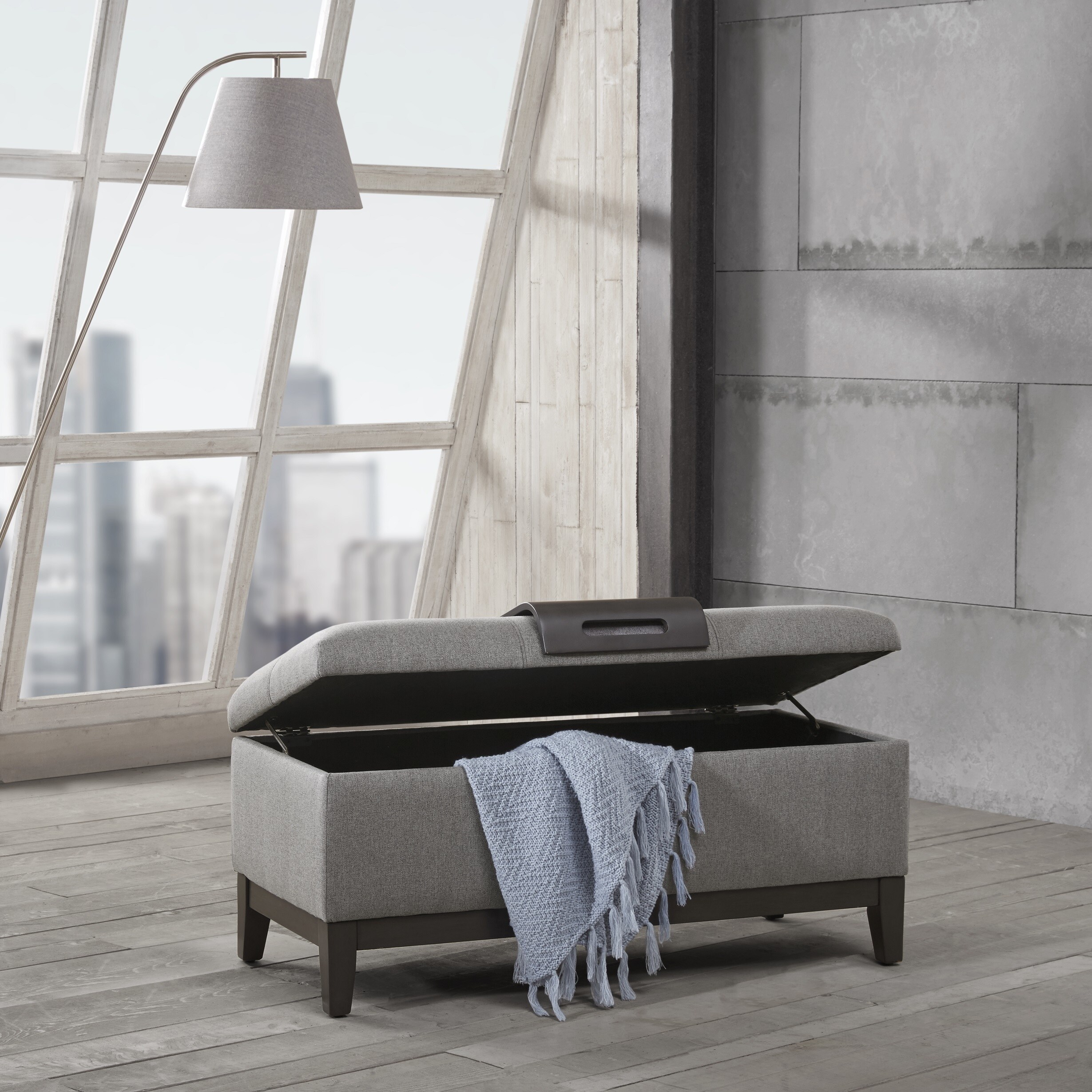 Shop Simon Grey Storage Bench With Tray Free Shipping Today