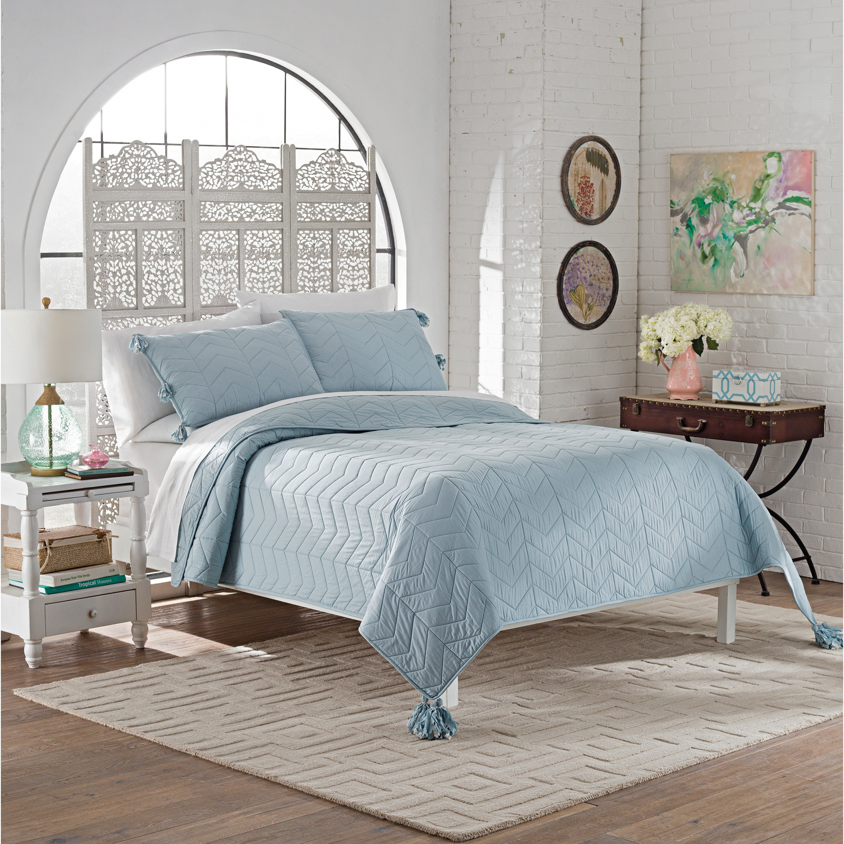 Ellery Homestyles Marble Hill Nadia 100% Cotton Tassels 3-piece Quilt Set