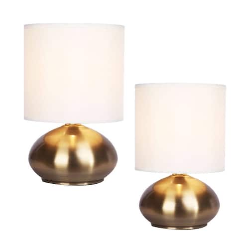 Silver Orchid Hudson 4-way 9.25-inch Metal Touch Accent Lamps with Faux Silk Drum Shades, 2-Pack