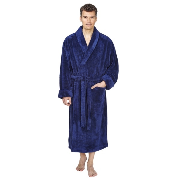 Authentic Hotel and Spa Navy Blue Unisex Turkish Cotton Waffle Weave Terry  Bath Robe with White Block Monogram - On Sale - Bed Bath & Beyond - 16498255