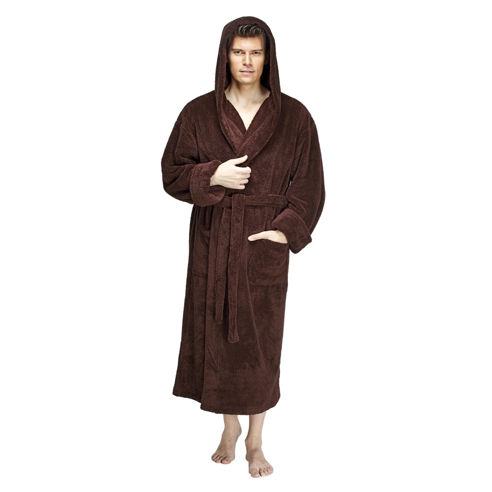 Alimens /& Gentle Mens Hooded Fleece Bathrobe Full Length Warm Plush Robes