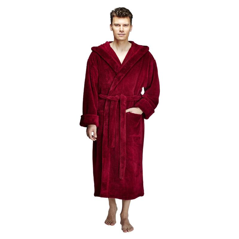 Men's Hooded Soft Plush Fleece Bathrobe Full Length Robe On Sale Bed Bath & Beyond 14387064