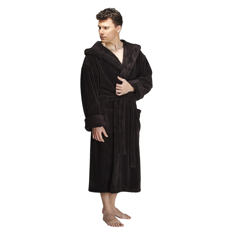 Men's Hooded Soft Plush Fleece Bathrobe Full Length Robe - On Sale ...