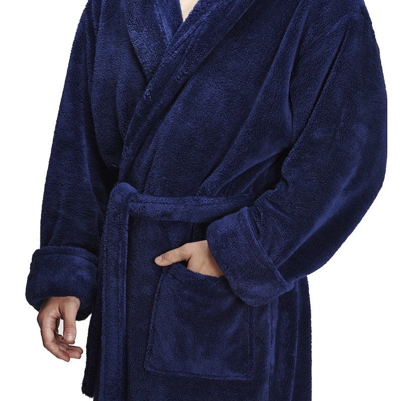 Men's Hooded Soft Plush Fleece Bathrobe Full Length Robe