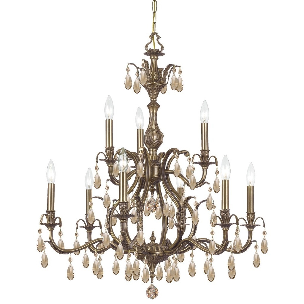Crystorama Dawson Collection 9-light Antique Brass/Golden Teak Crystal Chandelier - Chandeliers For Bedrooms by Overstock.com