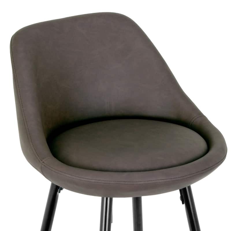 Set of 2 Aldis Brown Faux Leather Barstool with Black Metal Legs and Decorative Zipper