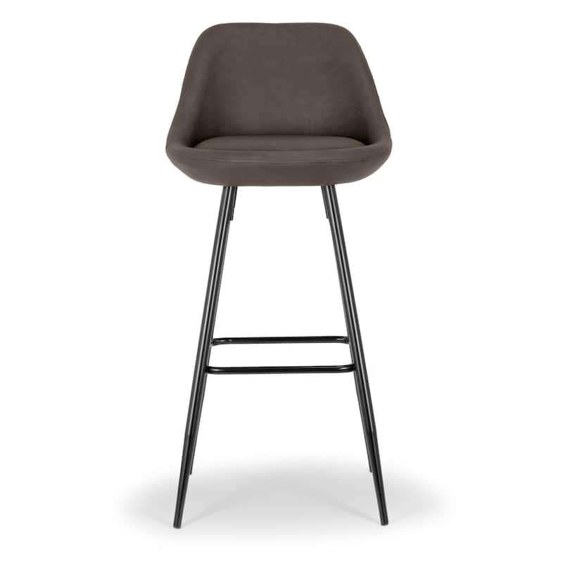 Set of 2 Aldis Brown Faux Leather Barstool with Black Metal Legs and Decorative Zipper