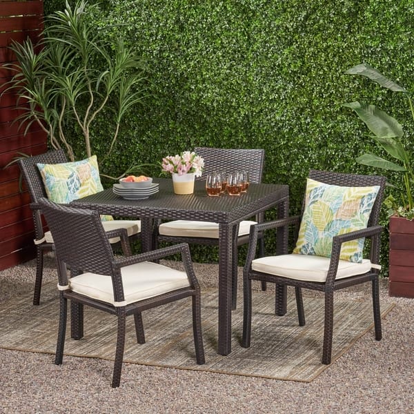 Shop Rhode Island Outdoor 5 Piece Wicker Rectangular Dining Set By