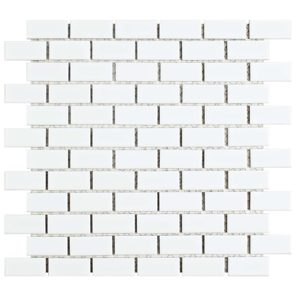 SomerTile 11.875x12-inch Zaharina Subway White Porcelain Mosaic Floor and Wall Tile (10 tiles/9.9 sqft.)