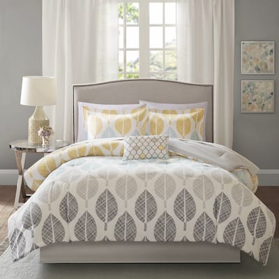 Madison Park Essentials Pelham Bay Yellow/Aqua 9 Piece Comforter Set with Cotton Bed Sheets
