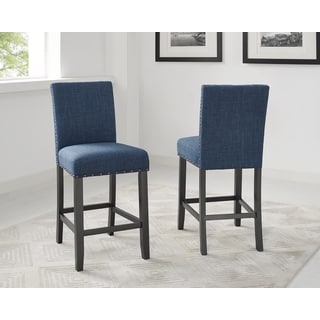 Blue Bar Stools - Shop The Best Deals For May 2017 - Biony Nailhead Trim Fabric Counter-height Blue Stools (Set of 2)