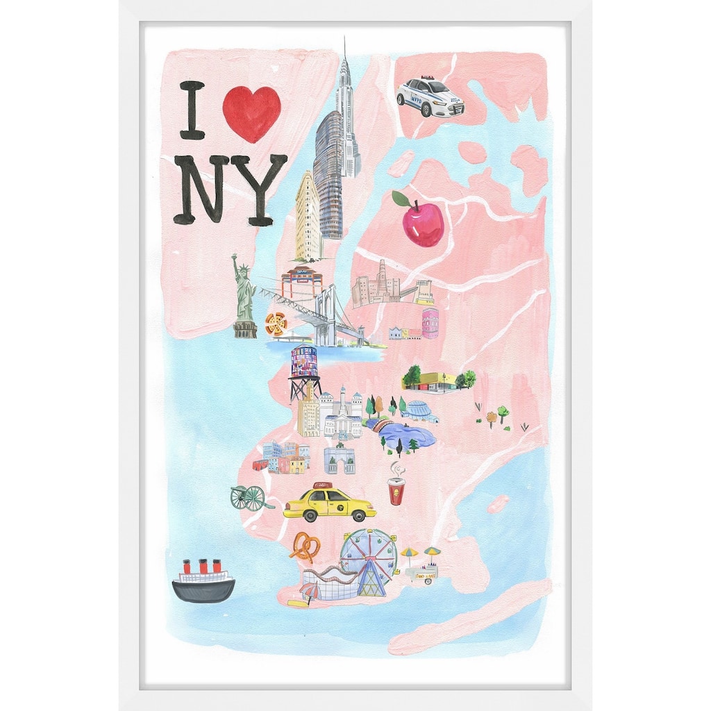Marmont Hill - 'I Love NY Site Map' Framed Painting Print
