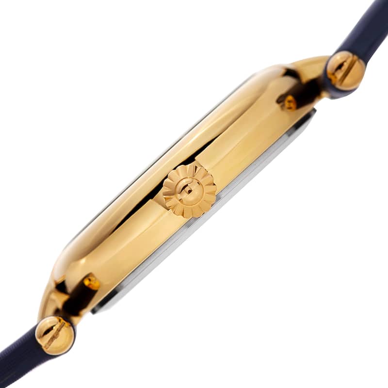 Burgi Women's Dazzling Diamond Gold-Tone Dial Blue Leather Strap Watch