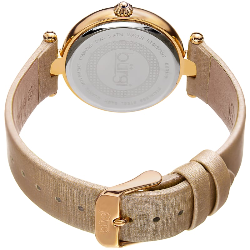 Burgi Women's Dazzling Diamond Gold-Tone Dial Cream Leather Strap Watch