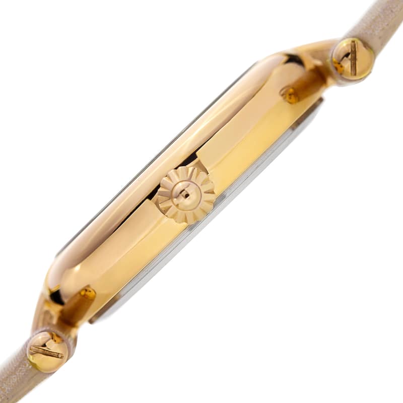 Burgi Women's Dazzling Diamond Gold-Tone Dial Cream Leather Strap Watch