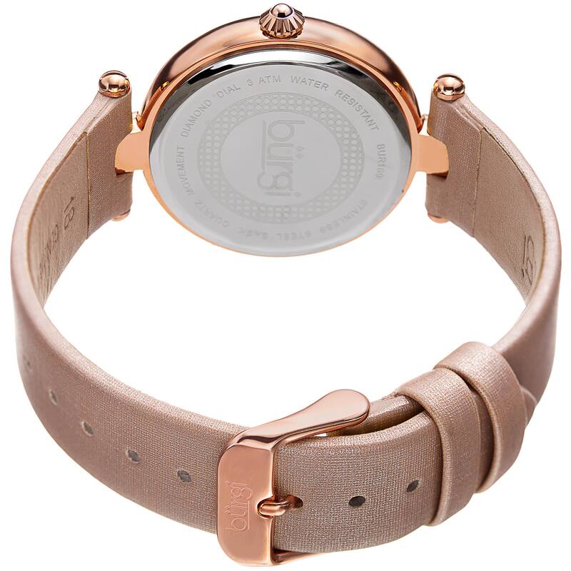 Burgi Women's Dazzling Diamond Rose-Tone Dial Pink Leather Strap Watch