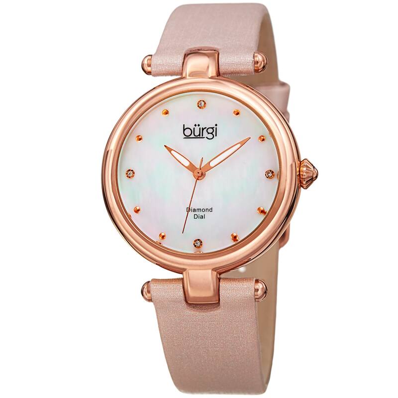 Burgi Women's Dazzling Diamond Rose-Tone Dial Pink Leather Strap Watch
