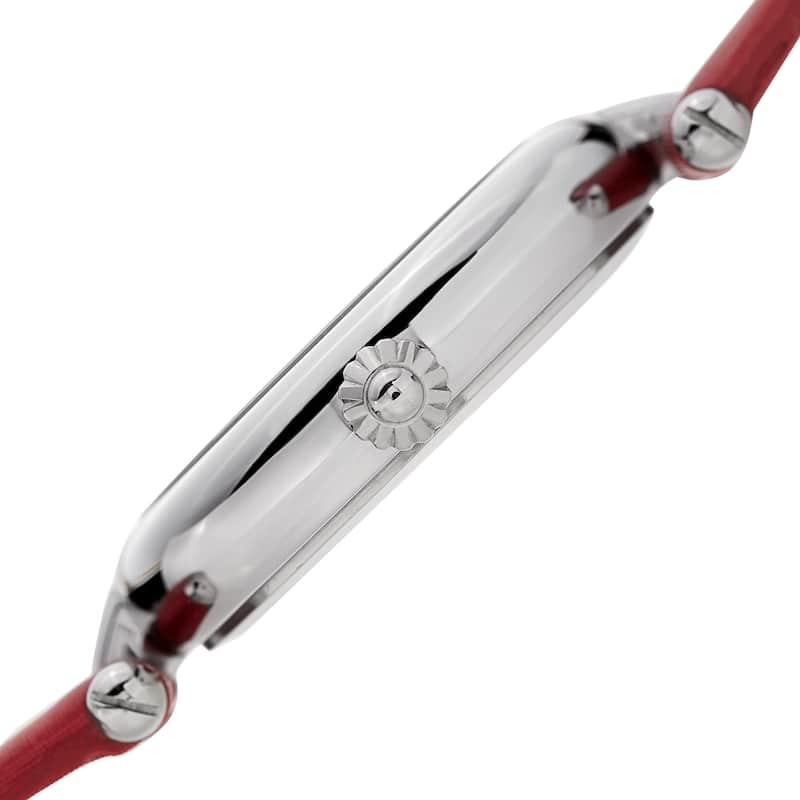 Burgi Women's Dazzling Diamond Silver-Tone Dial Red Leather Strap Watch