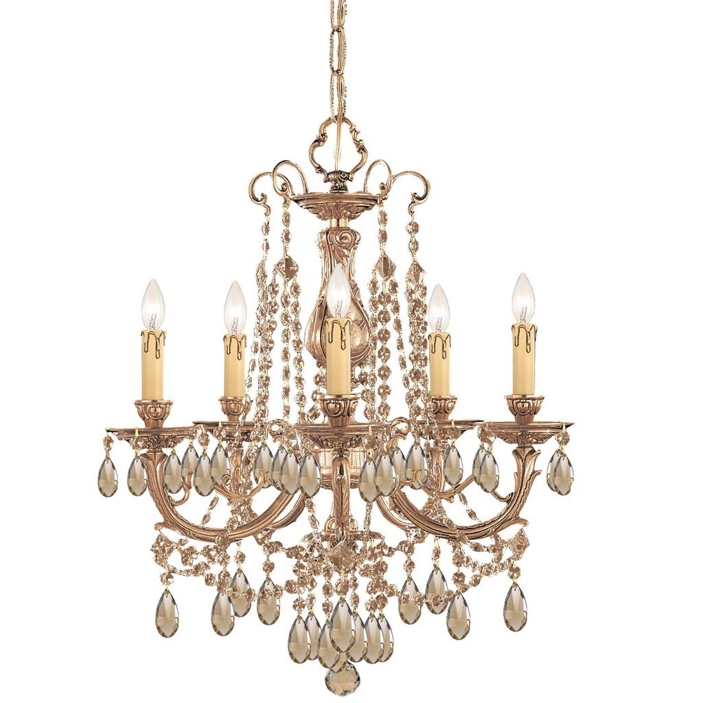 Crystorama Etta Collection 5-light Olde Brass/Golden Teak Swarovski Strass Crystal Chandelier - Chandeliers For Bedrooms by Overstock.com
