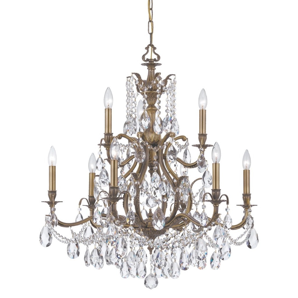 Crystorama Dawson Collection 9-light Antique Brass/Swarovski Spectra Crystal Chandelier - Chandeliers For Bedrooms by Overstock.com