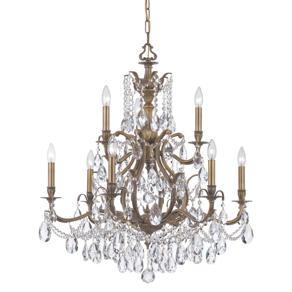 Crystorama Dawson Collection 9-light Antique Brass/Swarovski Strass Crystal Chandelier - Chandeliers For Bedrooms by Overstock.com