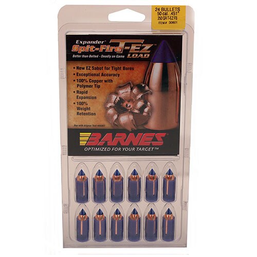 Barnes Bullets Expander MZ Sabots 50 Caliber, 250 Grain, Spitfire T-EZ Flat Base Polimer Tip, Per 24