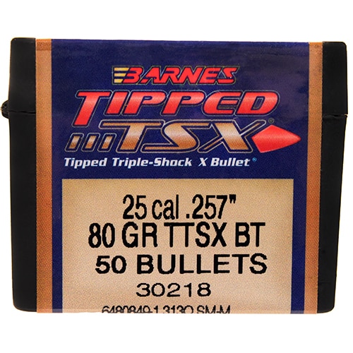 Barnes Bullets Triple-Shock X 25 Caliber, 80 Grain, Tipped Spitzer Boat Tail, Per 50