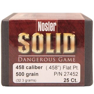 Nosler 458 Caliber Bullets Soild, 500 Grains, Flat Nose Lead-Free, Per 25