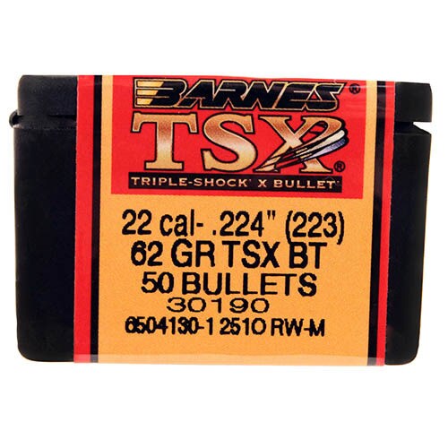 Barnes Bullets Triple-Shock X 22 Caliber, 62 Grain, Boattail, Per 50