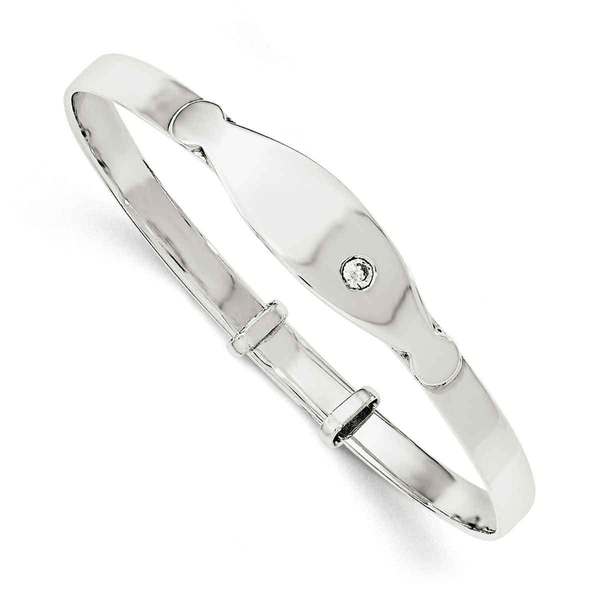 Sterling Silver CZ ID Adjustable Baby Bangle Bracelet by Versil. Opens flyout.