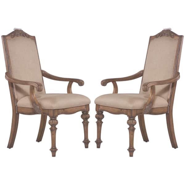Sky French Country White Wood Beige Upholstered Seat King Louis Dining Arm  Chair