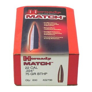 Hornady 22 Caliber Bullets (.224) 75 Gr BTHP (Per 600)