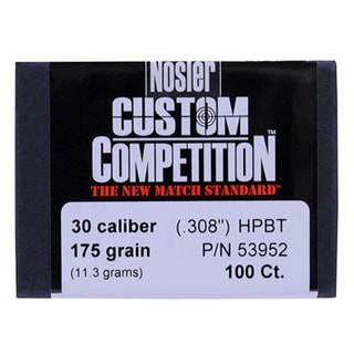 Nosler 30 Caliber Bullets Custom Competition, 175 Grains, Hollow Point Boat Tail, Per 100