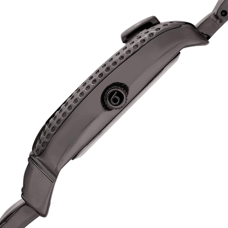 Burgi Women's Diamond Dial Rectangular Buckle Design Dimpled Grey Bracelet Watch