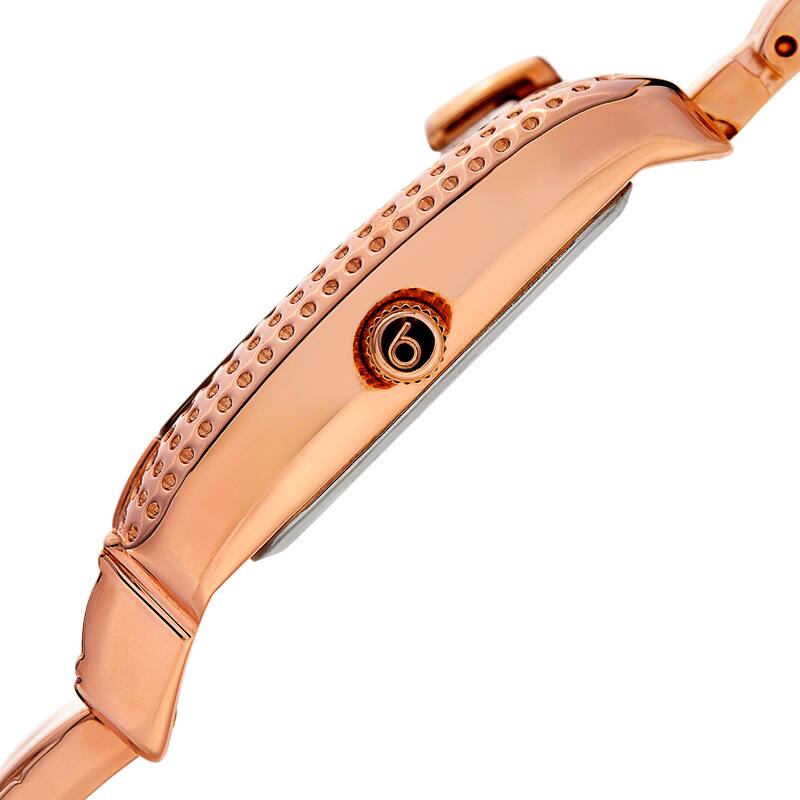 Burgi Women's Diamond Dial Rectangular Buckle Design Dimpled Rose-Tone Bracelet Watch