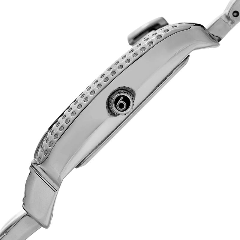 Burgi Women's Diamond Dial Rectangular Buckle Design Dimpled Silver-Tone Bracelet Watch