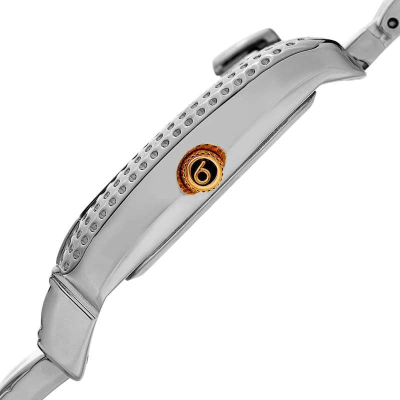 Burgi Women's Diamond Dial Rectangular Buckle Design Dimpled Two-Tone Bracelet Watch