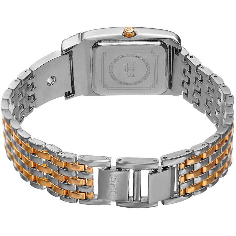 Burgi Women's Diamond Dial Rectangular Buckle Design Dimpled Two-Tone Bracelet Watch