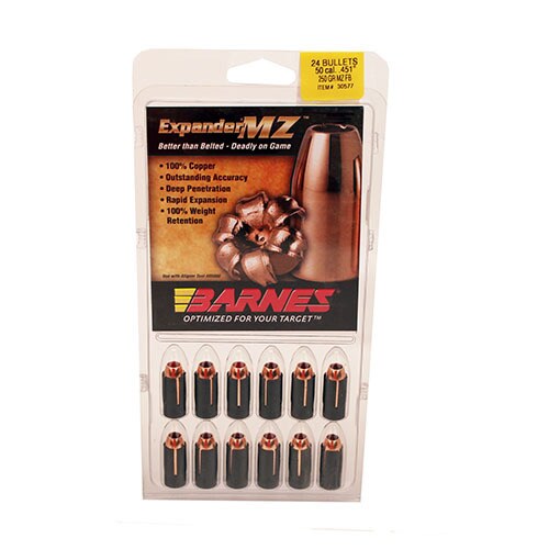 Barnes Bullets Expander MZ Sabots 50 Caliber, 250 Grain, Expander Hollow Point Flat Base, Per 24