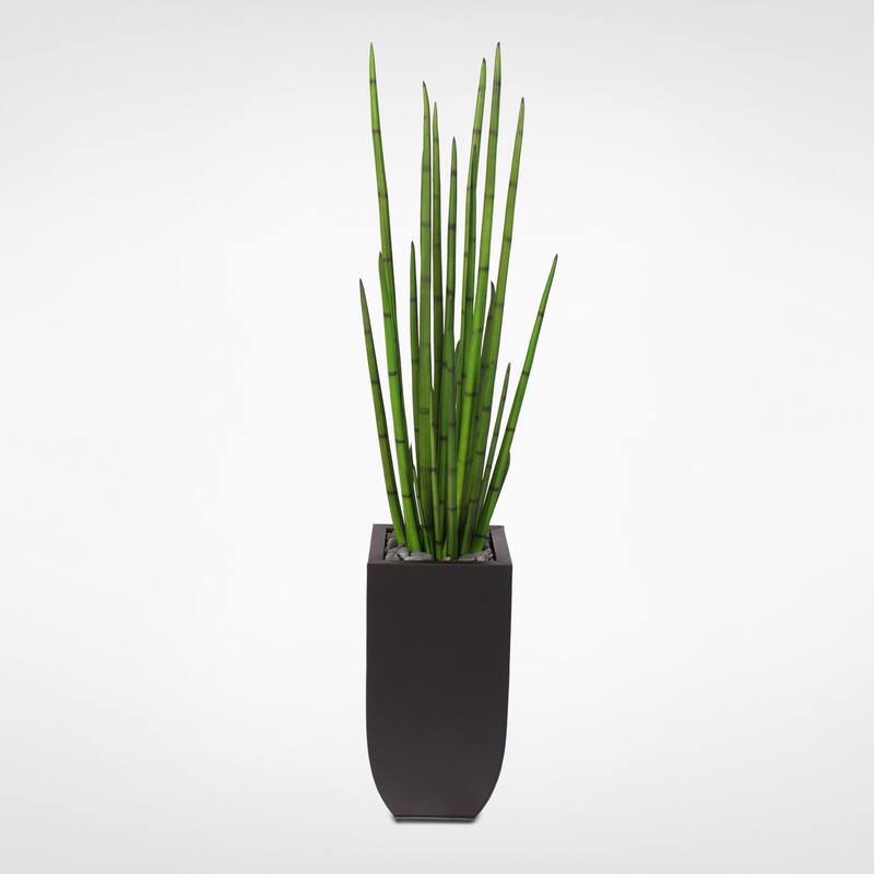 Artificial Four Foot Snake Grass Display with Real Rocks in Metal Container