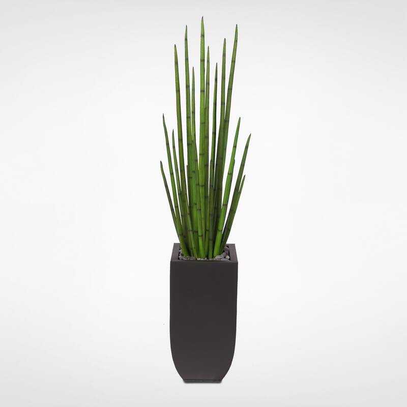 Artificial Four Foot Snake Grass Display with Real Rocks in Metal Container