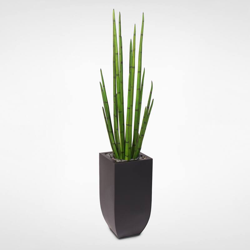 Artificial Four Foot Snake Grass Display with Real Rocks in Metal Container